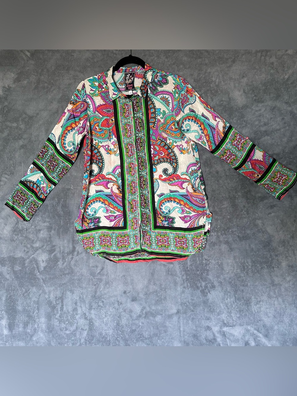 Johnny Was Delia Multicolor Paisley Button-Down Shirt XS 100% Silk